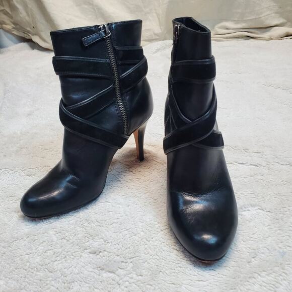 Cole Haan Nike Air Black Leather Strappy Dressy Office Stiletto HIgh Heel Boot 7 - Picture 3 of 13